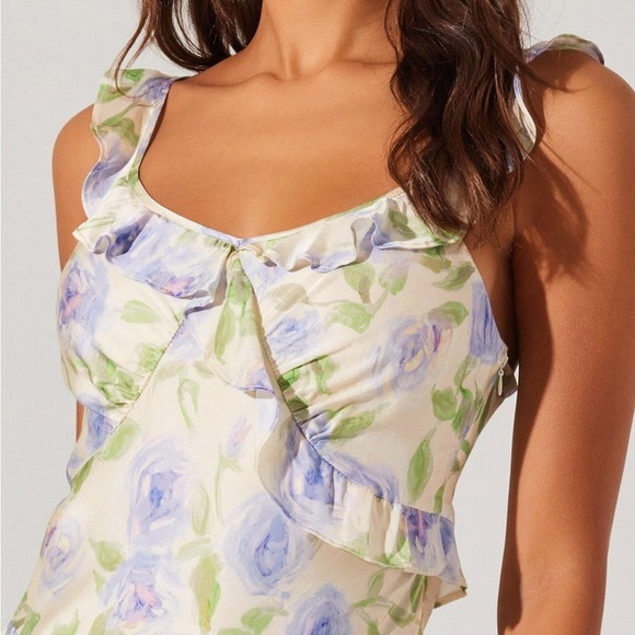 ASTR THE LABEL Rosalina Satin Ruffle Midi Dress. NWT XS - Picture 2 of 6